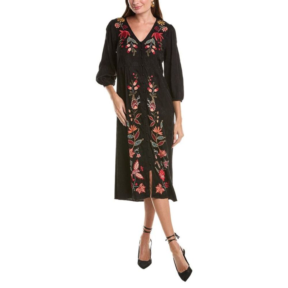 Johnny Was Womens  Button Front Dress, Black